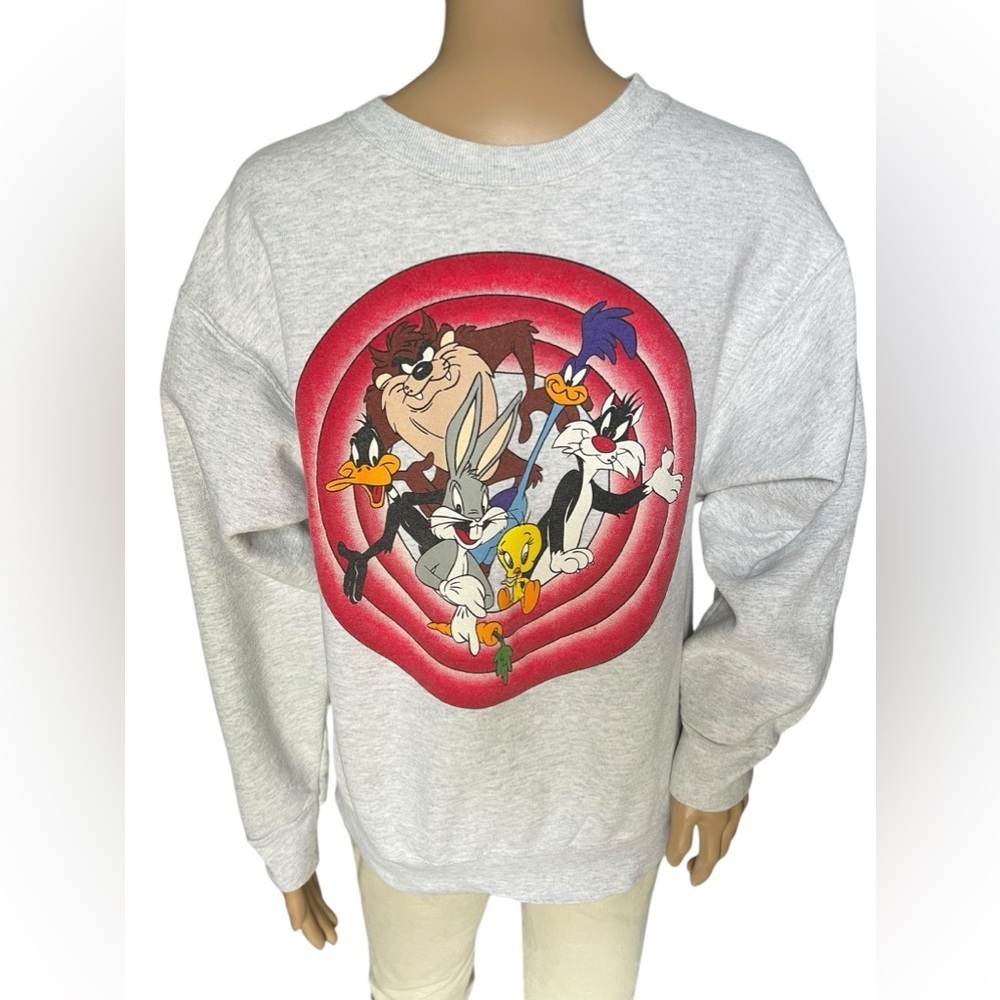 Vintage Warner Bros Studio Store Looney Tunes Sweatshirt Mens Medium Gray 1996